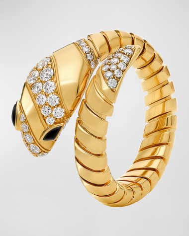 BVLGARI 18K Yellow Gold Serpenti Tubogas Onyx Ring