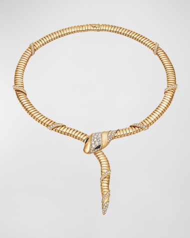 BVLGARI 18K Yellow Gold Serpenti Tubogas Onyx Pave Necklace