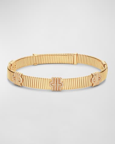 BVLGARI 18K Yellow Gold Tubogas Wide Diamond Choker Necklace