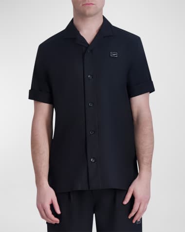 Karl Lagerfeld Paris Men's Camp Shirt with Logo Plaque
