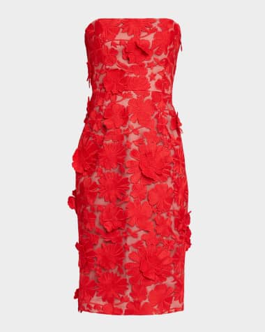 HELSI Cecilia Strapless Lace-Up Floral Applique Dress