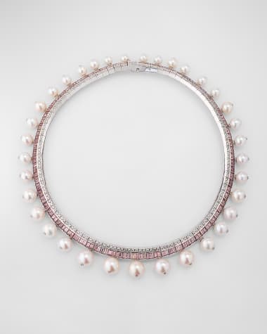 Sorellina Platinum Pearl, Garnet, and Diamond Necklace