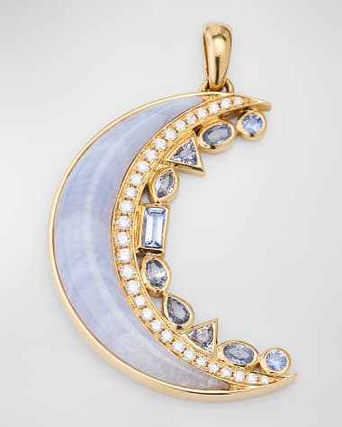 Sorellina 18K Yellow Gold Blue Lace Agate Crescent Moon Pendant