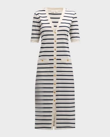 FRAME Henley Stripe Button-Front Dress