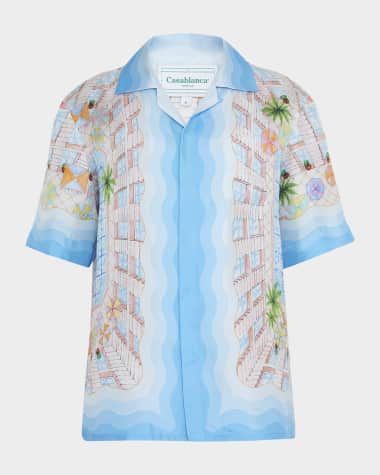 CASABLANCA Men's Satin Shirt with Cuban Collar