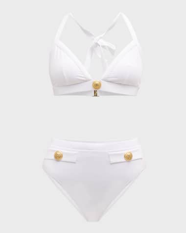 Balmain Embossed Button Two-Piece Swimsuit