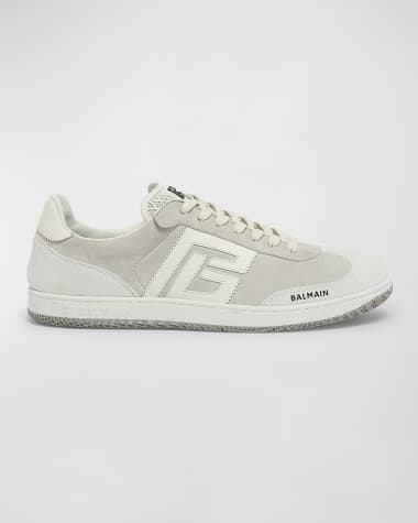 Balmain Men's Swan Calfskin and Suede Low-Top Sneakers