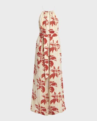 Loro Piana Cristina Hibiscus Flowers Linen Wide-Leg Jumpsuit