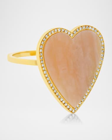Jennifer Meyer 18K Yellow Gold Large Inlay Heart Ring with Pink Opal and Diamonds, Size 6.5