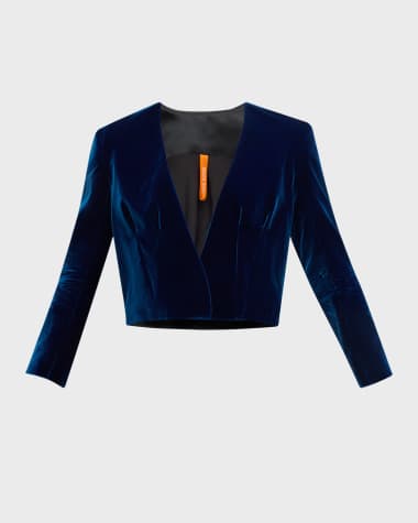 Bach Mai Collarless Sculpted Velvet Crop Jacket