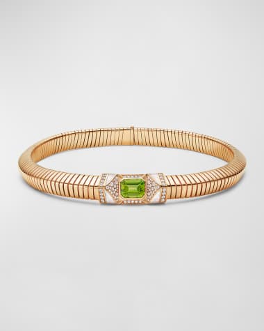 BVLGARI Tubogas 18K Yellow Gold Mother of Pearl and Tourmaline Necklace