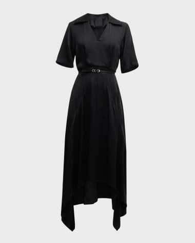 Givenchy Collared Short-Sleeve Midi Dress With Voyou Belt