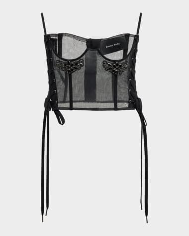 Simone Rocha Embellished Lace-Up Tulle Corset