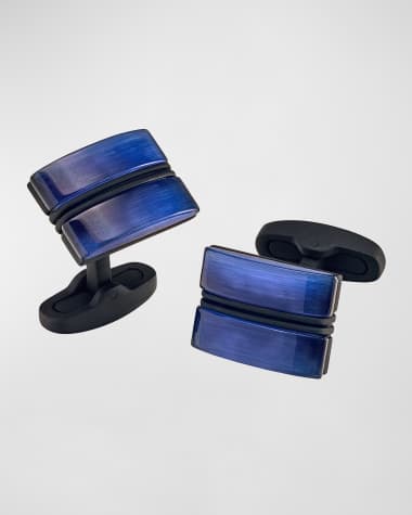Link Up Men's Rectangle Blue Fiber Optic Cufflinks