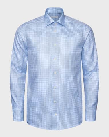 Eton Men's Organic Cotton Twill Micro-Check Contemporary-Fit Dress Shirt