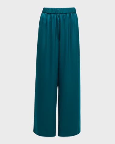 Misook Wide-Leg Charmeuse Crepe De Chine Pants