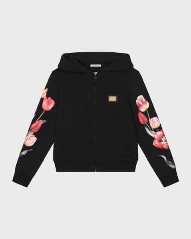 Dolce&Gabbana Girl's Embroidered Tulip Hoodie, Size 4-6