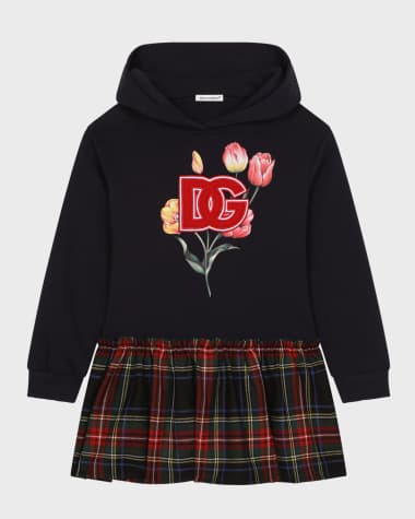 Dolce&Gabbana Girl's Tulip Logo-Print Hoodie & Tartan Skirt, Size 4-6