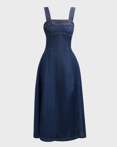 SIMKHAI Cici Bustier Denim Pinafore Midi Dress