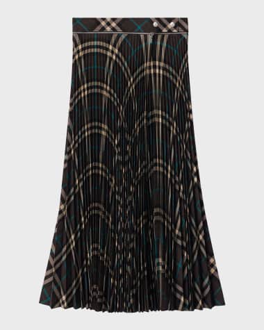 Burberry Pleated Check Midi Skirt with Slit