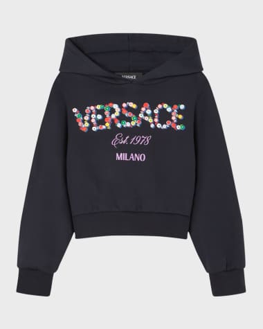 Versace Girl's Floral Logo-Print Hoodie, Size 4-6 Girl's Floral Logo-Print Hoodie, Size 8-14