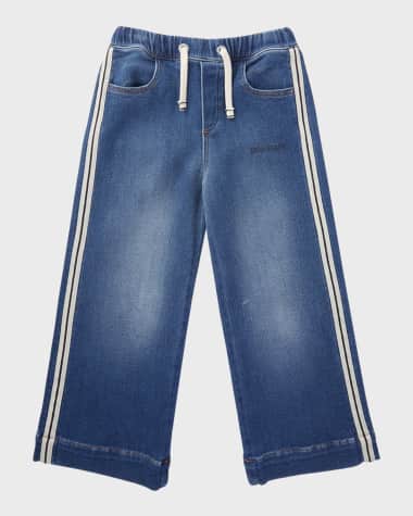 Palm Angels Kid's Logo-Print Track Inspired Denim Pants, Size 4-12 Kid's Logo-Print Track Inspired Denim Pants, Size 14