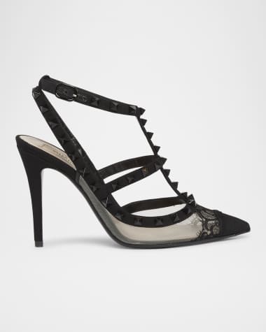 Valentino Garavani Rockstud Lace T-Strap Pumps