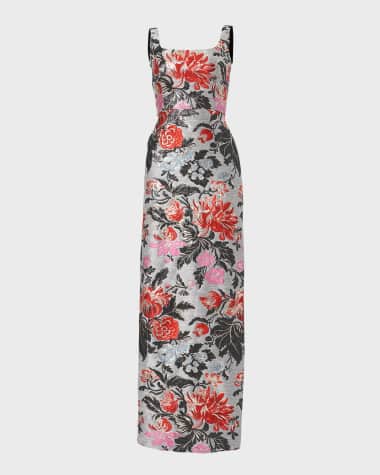 Carolina Herrera Floral Print Jacquard Column Gown