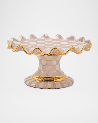 MacKenzie-Childs Rosy Check Ceramic Fluted Cake Stand