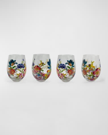 MacKenzie-Childs Flower Market Stemless Wine Glass, Set of 4
