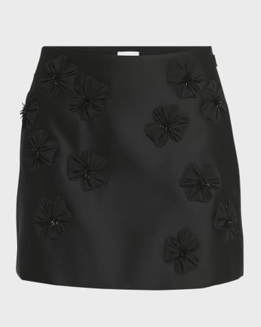 Moncler Satin Flower Embroidered Mini Skirt