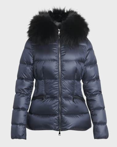 Moncler Boed Short Puffer Jacket with Shearling Hood Trim