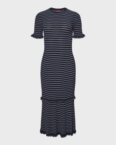 Altuzarra Delpini Stripe Ruffle Trim Midi Dress