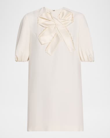 Dice Kayek Bow Puff-Sleeve Mini Shift Dress