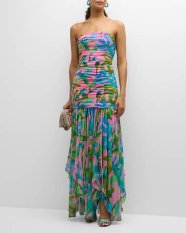 Retrofete Teryn Silk Chiffon Strapless Maxi Dress
