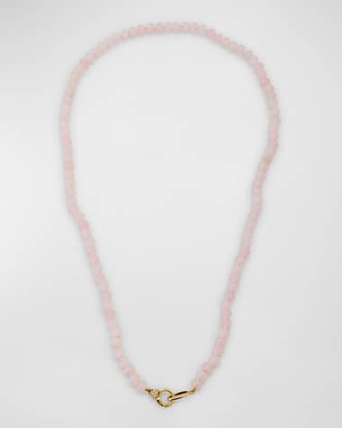 Sorellina 18K Yellow Gold 6mm Rose Quartz Rondelle Necklace with Small Diamond Clasp, 22"L