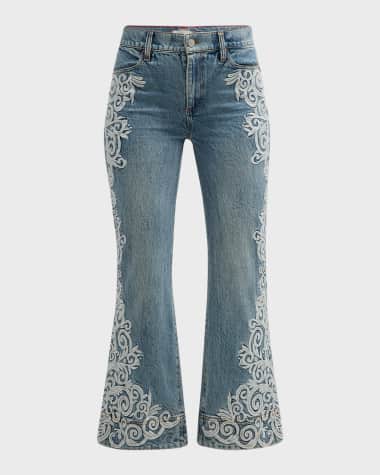 Alice + Olivia Beautiful Embroidered Cropped Bootcut Jeans