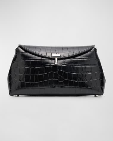 Toteme T-Lock Croc-Embossed Leather Clutch Bag