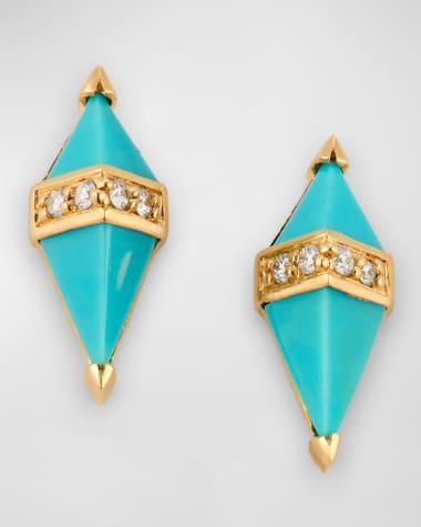 Sorellina 18K Yellow Gold Earrings with Turquoise and GH-SI Diamonds, 12x5mm