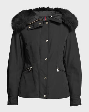 Moncler Bron Short Parka Jacket with Faux Fur Trim