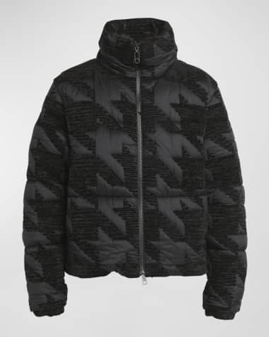 Moncler Evandra Embroidered Houndstooth Puffer Jacket