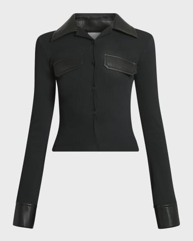 Nanushka Rasima Long-Sleeve Top with Leather