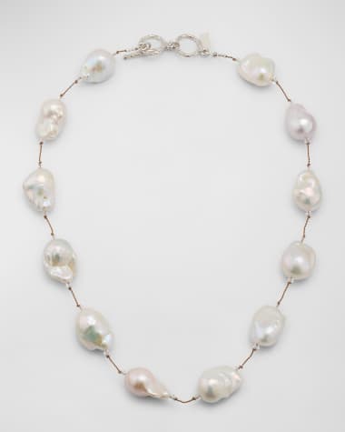 Margo Morrison White Baroque Pearl Necklace with Sterling Silver