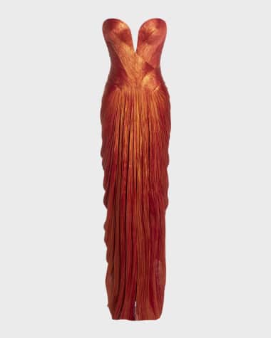 Maria Lucia Hohan Noor Strapless Pleated Plisse Silk Gown