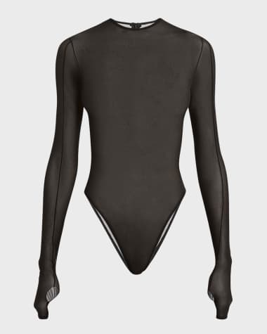 Alex Perry Long-Sleeve Fine Mesh Bodysuit