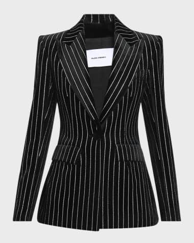 Alex Perry Crystal Pinstripe Velvet Single-Breasted Fitted Blazer