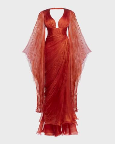 Maria Lucia Hohan Danielle Long-Sleeve Pleated Silk Dress