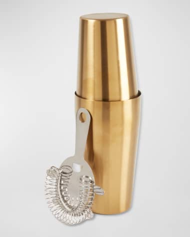 Bey-Berk Boston Brushed Gold-Tone Cocktail Shaker With Strainer