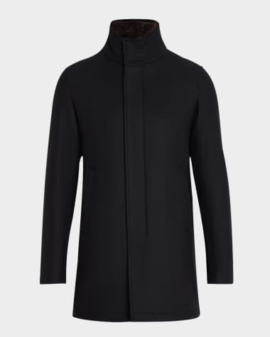 Herno Men's Topcoat with Removable Faux Fur Collar