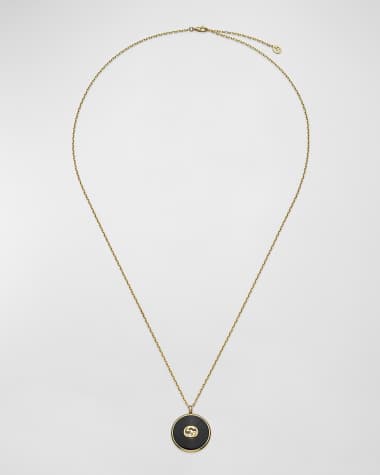 Gucci Interlocking G Onyx Pendant Necklace with Diamond